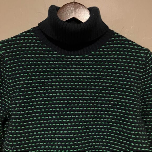 J. Crew Womens Turtleneck Ski Sweater Navy Blue Green Striped Soft Pullover Sz M - Picture 5 of 9